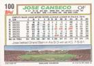 1992 Topps Micro #100 Jose Canseco Back