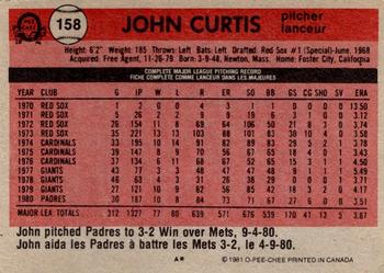 1981 O-Pee-Chee - Gray Back #158 John Curtis Back