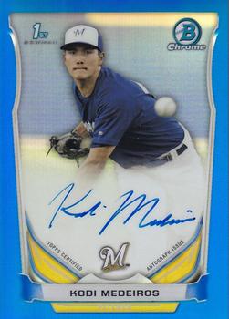 2014 Bowman Draft - Chrome Draft Pick Autographs Blue Refractors #BCA-KM Kodi Medeiros Front