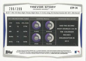 2014 Bowman Draft - Chrome Top Prospects Blue Refractors #CTP-74 Trevor Story Back