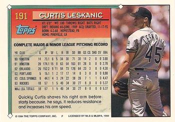 1994 Topps - Gold #191 Curtis Leskanic Back