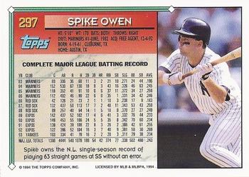 1994 Topps - Gold #297 Spike Owen Back