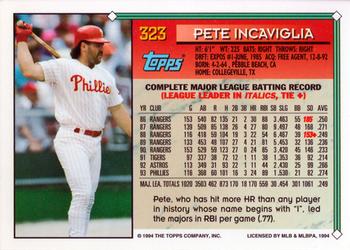 1994 Topps - Gold #323 Pete Incaviglia Back