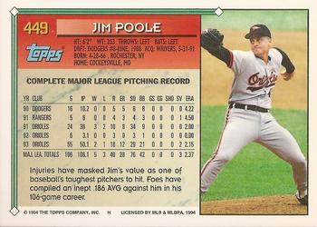 1994 Topps - Gold #449 Jim Poole Back