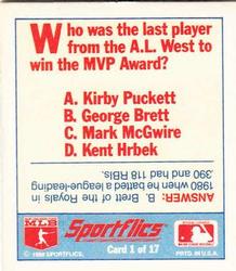 1988 Sportflics Gamewinners - Baseball Trivia Quiz #1 Baseball Trivia Quiz Back