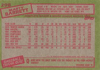 1985 Topps #298 Marty Barrett Back