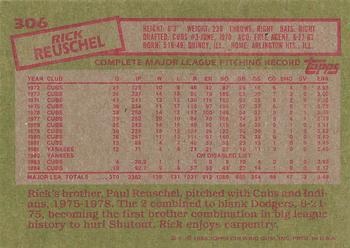 1985 Topps #306 Rick Reuschel Back