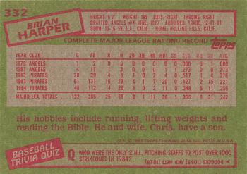 1985 Topps #332 Brian Harper Back