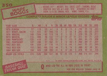 1985 Topps #350 Wade Boggs Back