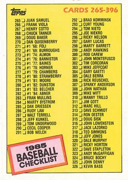 1985 Topps #377 Checklist: 265-396 Front