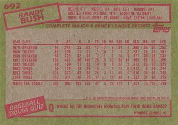 1985 Topps #692 Randy Bush Back