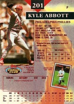 1993 Stadium Club - First Day Production #201 Kyle Abbott Back