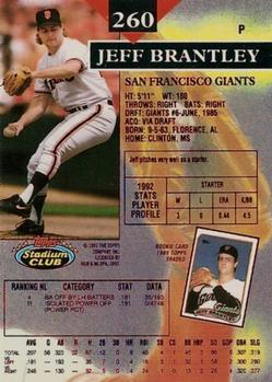 1993 Stadium Club - First Day Production #260 Jeff Brantley Back