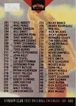 1993 Stadium Club - First Day Production #290 Checklist: 201-300 Front