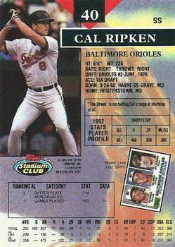 1993 Stadium Club - First Day Production #40 Cal Ripken Back