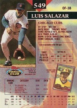 1993 Stadium Club - First Day Production #549 Luis Salazar Back