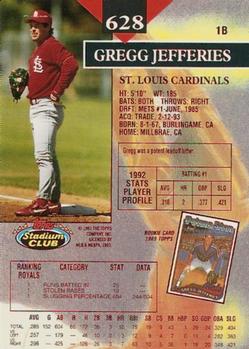 1993 Stadium Club - First Day Production #628 Gregg Jefferies Back