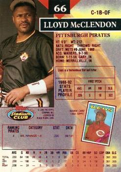 1993 Stadium Club - First Day Production #66 Lloyd McClendon Back