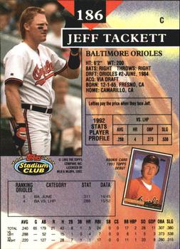 1993 Stadium Club - Members Only #186 Jeff Tackett Back