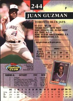 1993 Stadium Club - Members Only #244 Juan Guzman Back