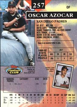 1993 Stadium Club - Members Only #257 Oscar Azocar Back