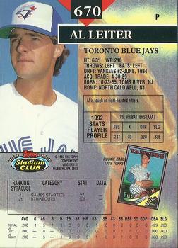 1993 Stadium Club - Members Only #670 Al Leiter Back