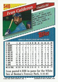 1993 Topps - Gold #540 Ivan Calderon Back