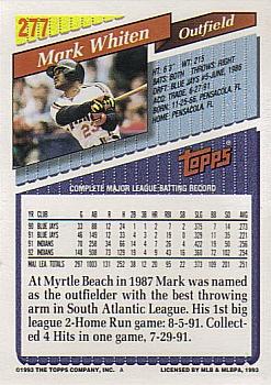1993 Topps - Inaugural Marlins #277 Mark Whiten Back