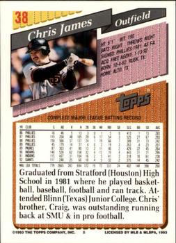 1993 Topps - Inaugural Marlins #38 Chris James Back