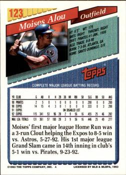 1993 Topps - Inaugural Marlins #123 Moises Alou Back