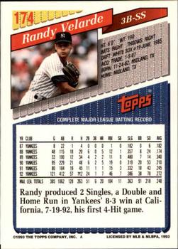 1993 Topps - Inaugural Marlins #174 Randy Velarde Back