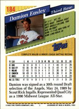 1993 Topps - Inaugural Marlins #184 Damion Easley Back