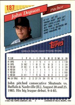 1993 Topps - Inaugural Marlins #187 John Dopson Back