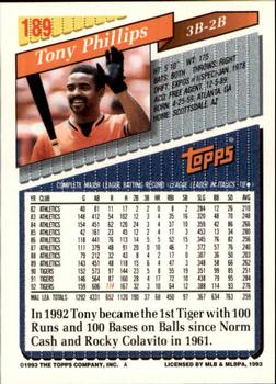 1993 Topps - Inaugural Marlins #189 Tony Phillips Back