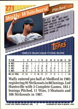 1993 Topps - Inaugural Marlins #271 Wally Whitehurst Back