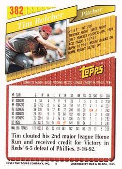 1993 Topps - Inaugural Marlins #382 Tim Belcher Back