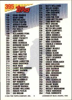1993 Topps - Inaugural Marlins #395 Checklist: 133-264 Back