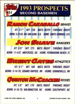 1993 Topps - Inaugural Marlins #451 Ramon Caraballo / Jon Shave / Brent Gates / Quinton McCracken Back