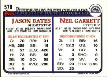 1993 Topps - Inaugural Marlins #579 Neil Garret / Jason Bates Back