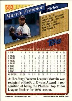 1993 Topps - Inaugural Marlins #583 Marvin Freeman Back