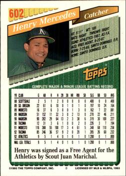 1993 Topps - Inaugural Marlins #602 Henry Mercedes Back