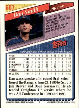 1993 Topps - Inaugural Marlins #607 Dan Smith Back