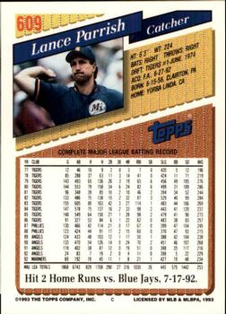 1993 Topps - Inaugural Marlins #609 Lance Parrish Back