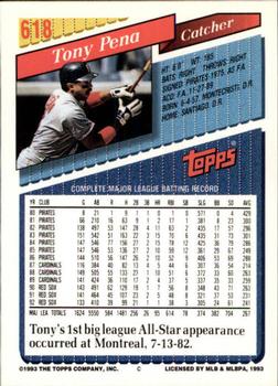 1993 Topps - Inaugural Marlins #618 Tony Pena Back