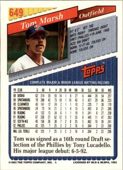 1993 Topps - Inaugural Marlins #649 Tom Marsh Back