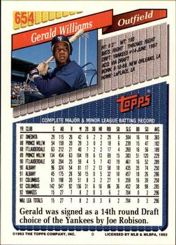 1993 Topps - Inaugural Marlins #654 Gerald Williams Back