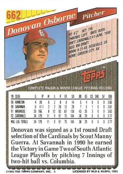 1993 Topps - Inaugural Marlins #662 Donovan Osborne Back