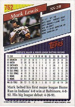 1993 Topps - Inaugural Marlins #762 Mark Lewis Back