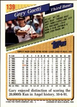 1993 Topps - Inaugural Rockies #139 Gary Gaetti Back