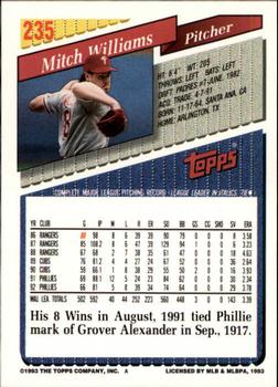 1993 Topps - Inaugural Rockies #235 Mitch Williams Back